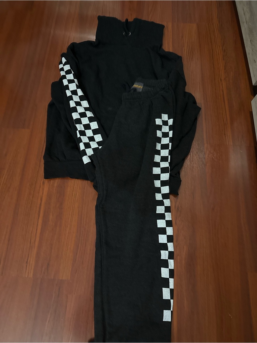 Aviator Nation Black Joggers with White Checker Stripe